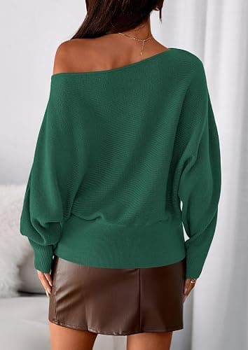 PRETTYGARDEN Women Off The Shoulder Sweater 2025 Fall Trendy Long Batwing Sleeve Knit Pullover Going Out Tops Winter Clothing thumbnail 4