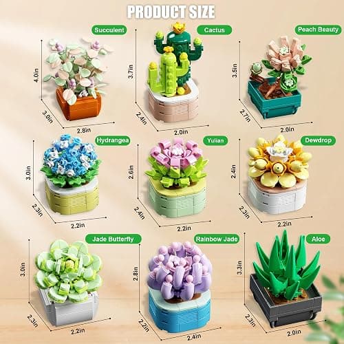 TYCOLE Tiny Flowers Succulents Artificial Plant Set-Creative Botanical Building Block 9 in 1 Toy, Botanical Collection for Office&Home Decor,Christmas Birthday Gift for Adults and Kids 8-12(832 PCS) thumbnail 7