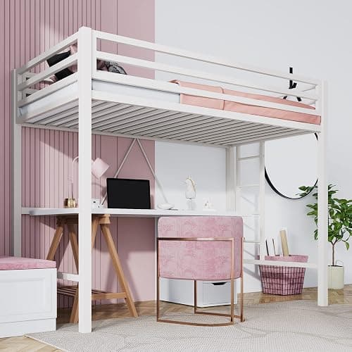 SHA CERLIN Loft Bed Twin Size with Ladder and Guardrail,White | Heavy Duty Metal Slats Support,No Box Spring Needed,Small Space Saving Furniture for Bedroom Dorm thumbnail 6
