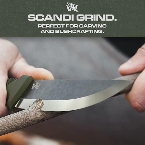 ODENWOLF W-SCANDI Full Tang Survival Knife with Sheath - Stylish Tactical Fixed Blade - Made of D2 Steel - Bushcraft and Camping Knife Survival - Perfect EDC Hunting Knife with TPE Handle thumbnail 6