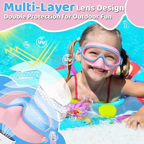 Vvinca Swim Goggles, Kids Goggles with Earplugs& Nose Clip Wide View Anti-Fog/UV Swimming Goggles for Age 3-15 Boys Girls thumbnail 6