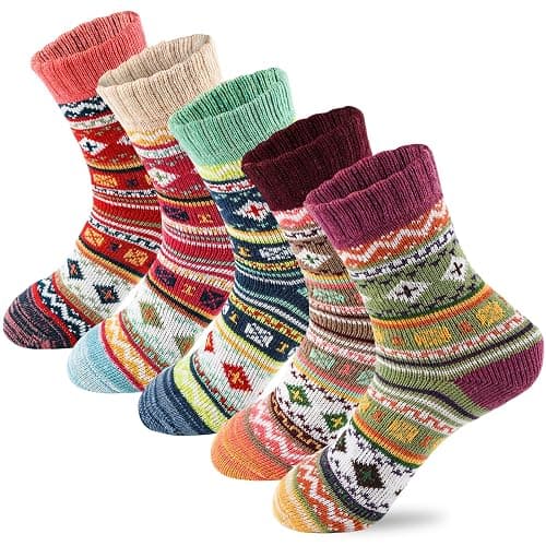 LKV 5 Pairs Wool Socks for Women - Cute Fuzzy Warm Colorful Crew Socks for Women Winter Christmas Stocking Stuffers Gifts - Image 1