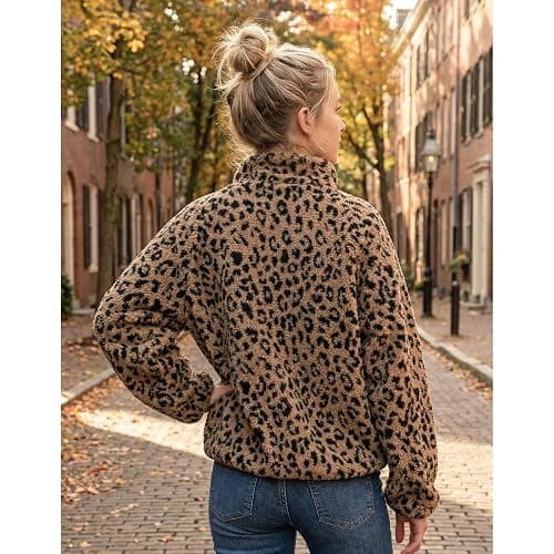 Ainangua Fuzzy Half Zip Fleece Jacket Women Long Sleeve Sherpa Pullover Sweatshirt Casual Warm Winter Chunky Teddy Outerwear thumbnail 2