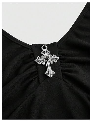 Milumia Women's Punk Tie Backless Halter Dress Y2k Ruched Layered Ruffle Hem Mini Dresses thumbnail 3