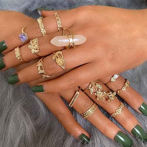 17 MILE 82 Pcs Vintage Silver Knuckle Rings Set for Women, Bohemian Stackable Joint Finger Rings, Retro Stone Crystal Stacking Midi Rings Pack thumbnail 2