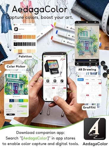 AEDAGA 168 Colors Alcohol Markers with Free App, Dual Tip Art Markers with Kickstand Case for Artists Adults and Kids, Alcohol Based Marker for Coloring Painting Sketching and Drawing, Great Gift thumbnail 3