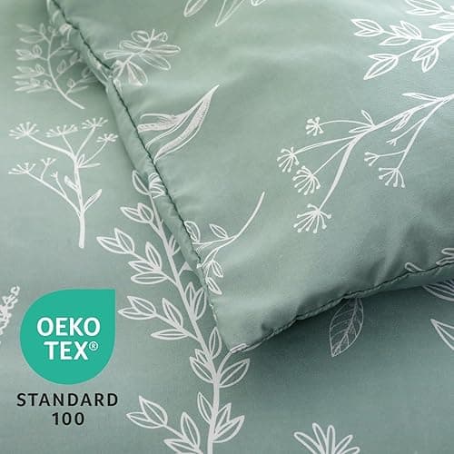 MUXHOMO Bed in a Bag Queen 7 Pieces, Sage Green Queen Comforter Set Reversible Botanical Flowers Design, Ultra Soft & Breathable Bedding Sets with Comforter, Sheets, Pillowcases & Shams thumbnail 7