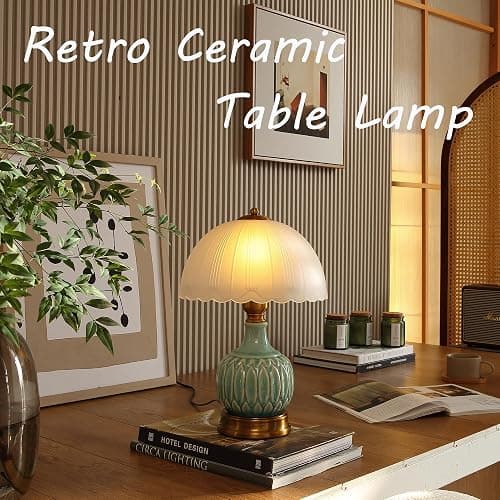 Glivpny Vintage Lamp for Living Room,16" Modern Ceramic Table Lamps for Bedroom,Retro Bedside Nightstand Traditional Lamps, Classic Chinoiserie Green Lamp for Home Decor (LD002) thumbnail 2
