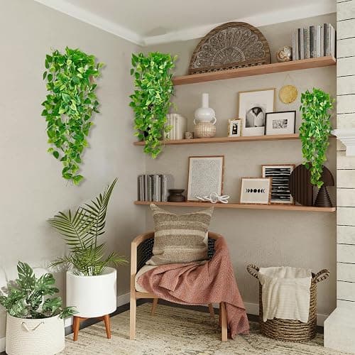 Fake Hanging Plants Vines(2pcs)for Room Decor, Artificial Ivy Greenery Garlands for Home Bedroom Living Aesthetic Kitchen Office Wall Patio Bookshelf,Indoor,Outdoor Farmhouse Decorations(No flowerpot) - 2 thumbnail 2