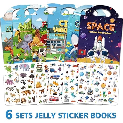 CREATIVETREES 6 Sets Reusable Sticker Book for Toddlers 3-6, Jelly Sticker Books for Toddler, Travel Sticker Activity Toys for Kids 3 4 5 6 Years Old Girls & Boys thumbnail 8
