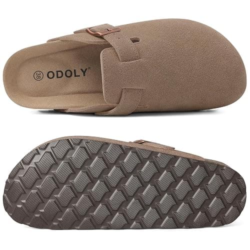 ODOLY Genuine Suede Clogs for Women Men Soft Cork Footbed Leather Mules Comfort Potato Shoes with Arch Support thumbnail 5