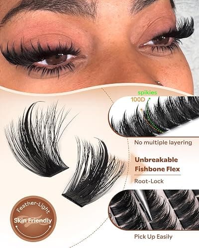 Manga Lash Clusters Kit with Spikes Wispy Fluffy Cluster Eyelash Extensions Kit Anime Eyelashes Clusters Reusable Faux Mink Fairy Individual Lash Extension Kit (D Curve 12-18mm 204 pieces) thumbnail 4