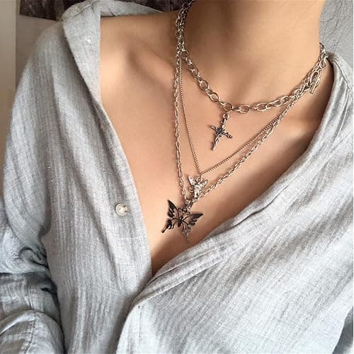 LIRUNQIN 9 Pcs Grunge Necklace Set Goth Cross Fairy Thorns Gothic Angel Heart Feather Chain Choker Necklace for Women Teen Girls thumbnail 3