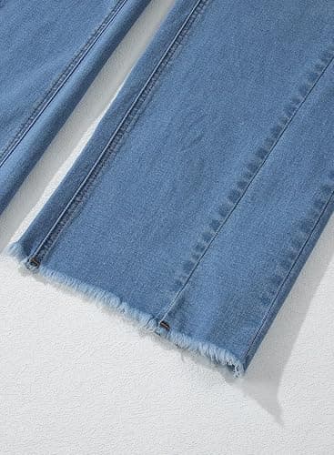 Sidefeel Women's Wide Leg Jeans High Waisted Strechy Raw Hem Zimbaplatinum Denim Pants thumbnail 8
