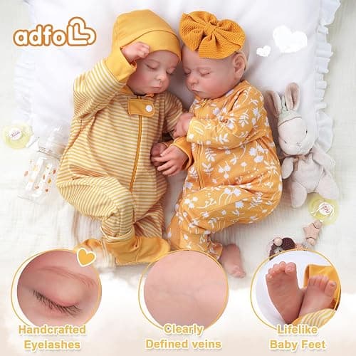 ADFO Lifelike Reborn Baby Dolls Twins, 20 inch Realistic Newborn Real Life Baby Boy Girl Dolls Soft Vinyl Baby Dolls with Clothes and Toy Gift for Kids Age 3+ thumbnail 5