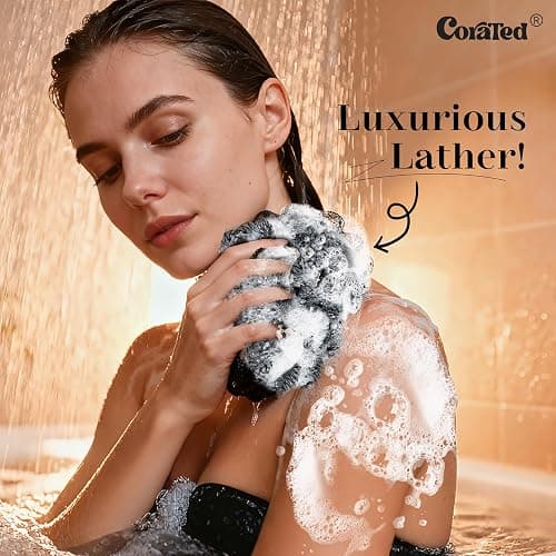 CORATED African Net Sponge Authentic, Shower Loofah Exfoliating Bath Sponge, Body Scrubber for Women and Men Daily Use Body Care, Travel Portable Bath Accessories for Bathroom (Blue & Black) thumbnail 6