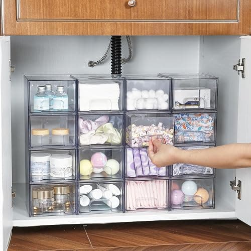Vtopmart 4 Pack Clear Small Stackable Storage Drawers,Acrylic Bathroom Makeup Organizer,Plastic Storage Bins For Vanity, Undersink, Kitchen Cabinets, Pantry, Home Organization thumbnail 5