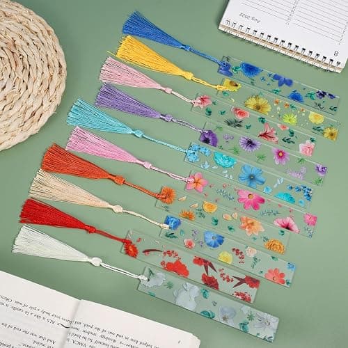 10Pcs Flower Resin Bookmark Transparent Floral Bookmarks for Women Cute Bookmarks Flower Page Marker with Tassels, Gifts for Book Lovers, Women, Kids thumbnail 5