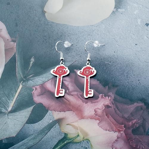 LQRI Anime Character Gifts Demon Cartoon Characters Inspired Heart-Shaped Wings Key Earrings Anime Series Merchandise thumbnail 3