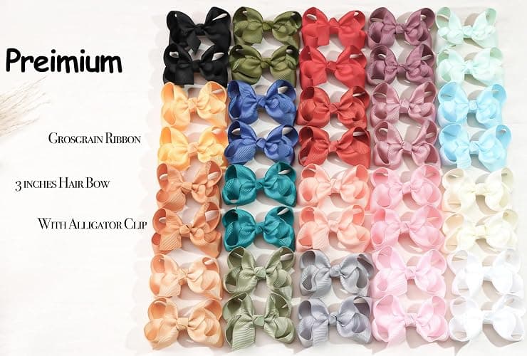 CÉLLOT 40Pcs 3 inch Hair Bows for Girls Grosgrain Ribbon Toddler Back to School Hair Accessories with Alligator Clips for Baby Girls Kids thumbnail 2