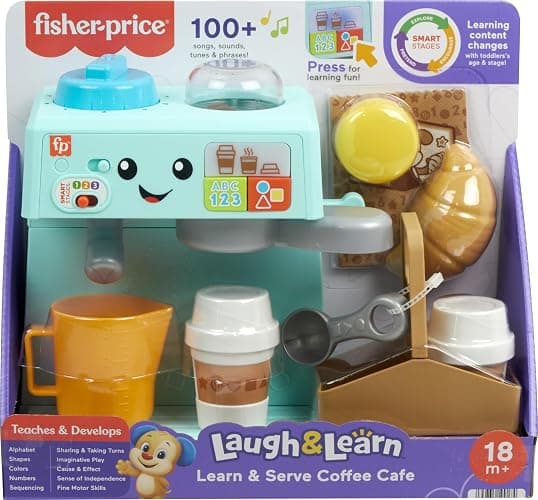 Fisher-Price Toddler Toy Laugh & Learn Coffee Café Musical Playset with Educational Songs & 10 Pretend Play Pieces for Kids Ages 18+ Months thumbnail 6