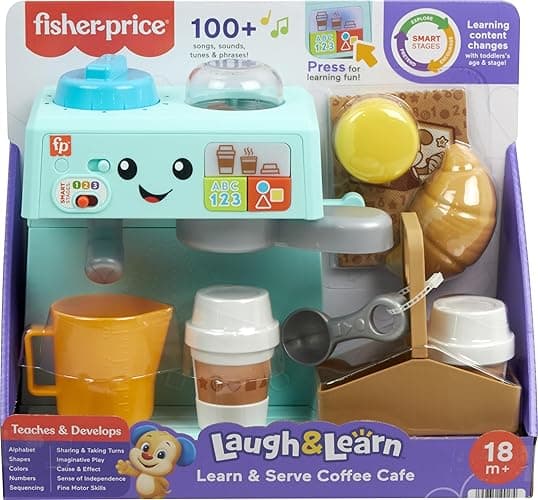 Fisher-Price Toddler Toy Laugh & Learn Coffee Café Musical Playset with Educational Songs & 10 Pretend Play Pieces for Kids Ages 18+ Months thumbnail 6