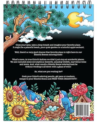 Blissful Scenes Adult Coloring Book - Features 50 Original Hand Drawn Designs Printed on Artist Quality Paper, Hardback Covers, Spiral Binding, Perforated Pages, Bonus Blotter thumbnail 8
