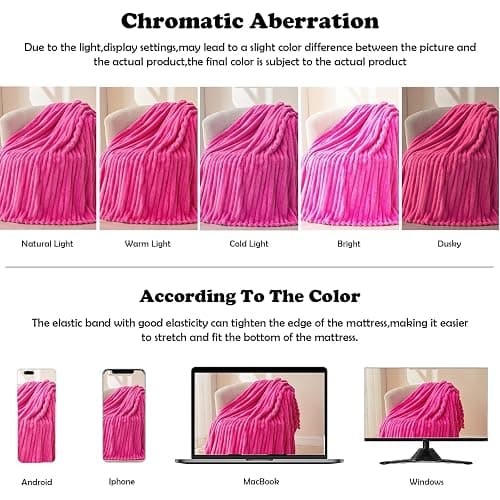 NEWCOSPLAY Super Soft Twin Blanket Hot Pink Premium Silky Flannel Fleece 3D Ribbed Jacquard Lightweight Bed Blanket All Season Use (Hot Pink Ribbed, Twin(60"x80")) thumbnail 7