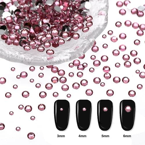Flatback Crystals Pink Rhinestones for Nails, Flatback Pink Gems for Bedazzling, Nail Charms, DIY Crafts, 3/4/5/6mm Light Pink Rhinestones with Rhinestone Glue Dotting Pen thumbnail 4