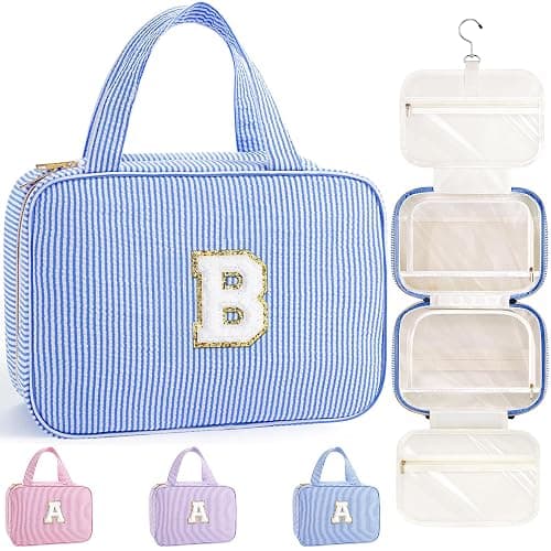 TOPEAST Bridesmaid Proposal Gifts - Bridal Shower Gifts, Hanging Toiletry Bag for Women, Personalized Travel Gifts for Women, Monogrammed Initial Toiletry Pouch Makeup Bag - Letter B, Blue - Image 1