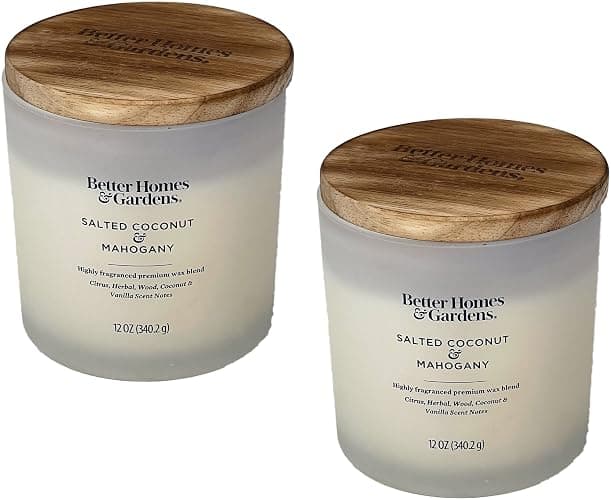 BetterHomes&Gardens 12oz Scented Candle, Salted Coconut & Mahogany 2-Pack, Cream, 35524 - Image 1