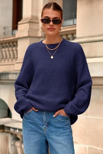 MASCOMODA Long Sleeve Crewneck Pullover Oversized Sweaters for Women Fall 2026 Casual Loose Fuzzy Chunky Knitted Jumper Tops thumbnail 2