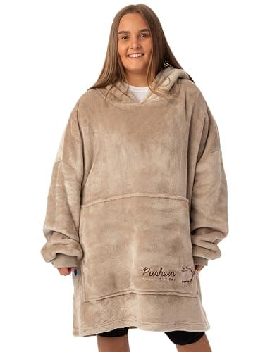 Pusheen Womens Wearable Hooded Blanket | Ladies Embroidered Cat Fleece Hoodie in Brown | Cozy Pullover Loungewear thumbnail 4