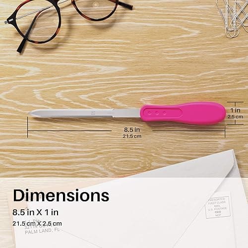 Uncommon Desks Office Letter Opener - Stainless Steel Knife-Edge Blade, Ergonomic Grip Handle (Hot Pink, 1 Pieces) - Hot Pink - 1-Pack thumbnail 5