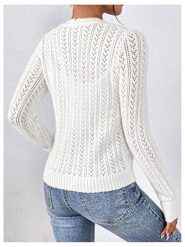 SHENHE Women's Pointelle Cardigan Sweaters Button Down Long Sleeve Chunky Knit Open Front Sweater Fall thumbnail 5