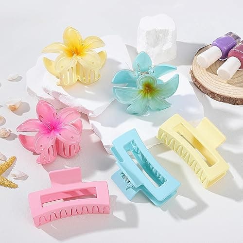 Flower Hair Clips for Women Square Claw Clips for Girls 2 Styles Hair Claw Clips for Thick or Thin Hair 6 PCS Hawaiian Hibiscus Rectangle Large Plumeria Medium Hair Accessories for Women (Pink) thumbnail 4