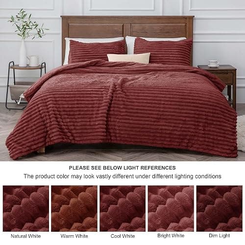 BEDELITE Fleece King Comforter Set -Super Soft & Warm Fluffy Burgundy Bedding, Luxury Fuzzy Heavy Bed Set for Winter with 2 Pillow Cases thumbnail 8