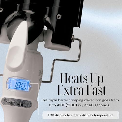 Alure Three Barrel Curling Iron Wand Hair Waver with LCD Temperature Display - 1 Inch Ceramic Tourmaline Triple Barrels, Dual Voltage Crimp (Black/White) thumbnail 4