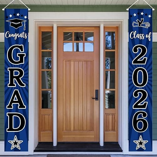 Class of 2026 Graduation Porch Banner - Congrats Grad Class of 2026 Banner, Graduation Porch Door Sign, Congrats Grad Class of 2026 Indoor Outdoor Decorations（Blue & Black） - Image 1