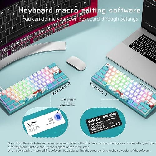 Womier 60% Percent Keyboard,WK61 V2 Mechanical RGB Wired Gaming Keyboard,Hot-Swappable Creamy Key Board with PBT Keycaps,Linear Red Switch for Windows/MAC (Blue) thumbnail 8