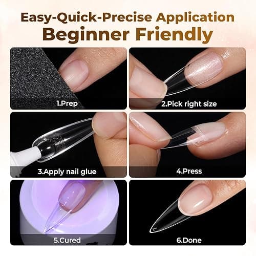 UNA GELLA Long Stiletto Gel Nail Tips 504PCS, Full Cover Pre-Etched | Long Almond Nails Tips, Sturdy Clear Stiletto Press on Nails, No C Curve Soft Gel Tip for DIY Nail Extension 12 Sizes thumbnail 9