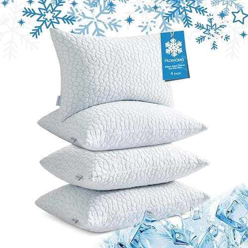 MUXHOMO Memory Foam Pillows Queen Size Set of 4, Cooling Adjustable Shredded with Breathable Cover, Supportive for Side, Back & Stomach Sleepers, White, 20 x 30 Inches - Image 1