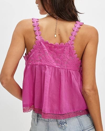 Gacaky Womens Summer Boho Lace Tank Top Casual Beach Vacation Y2k Tops Fashion Crop Tops Clothes 2026 thumbnail 2