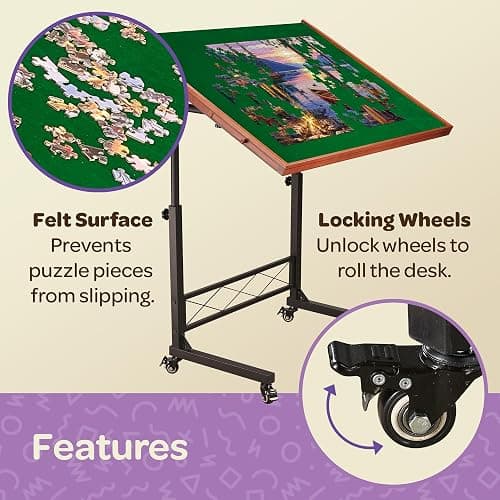 JoyBerri Jigsaw Puzzle Table/Rolling Desk - 1500 Piece Puzzle Board/Portable Jigsaw Tables with Drawers and Legs - Height Adjustable for Adults and Kids thumbnail 5