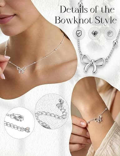 MILACOLATO Jewellery Set for Women Gold Silver Necklace and Bracelet Set | 14K Gold Plated Hypoallergenic Chorker Necklace Link Chain with Bow CZ Four Leaf Clover Dainty Wedding Bride Jewelry Set thumbnail 3