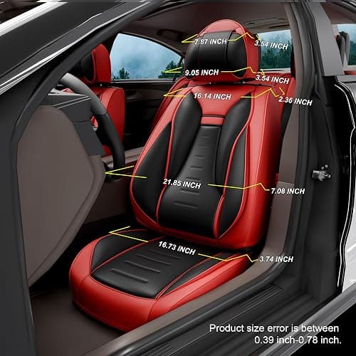 SLARY 5PCS Angel Wings Front and Back Car Seat Covers Auto Interior Accessories with Water Proof Nappa Leather for Cars SUV Pick-up Truck Universal Comfortable and Breathable (Full Set, Martha Red) thumbnail 4