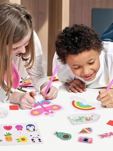 FUN LITTLE TOYS 24Pcs Diamond Art Kits, Diamond Painting Kits, Arts and Crafts for Kids Ages 6-12, Gem Art As Gifts Ideas for Girls and Boys, Small Diamond Painting Stickers, Kids Craft Age 6+ thumbnail 2