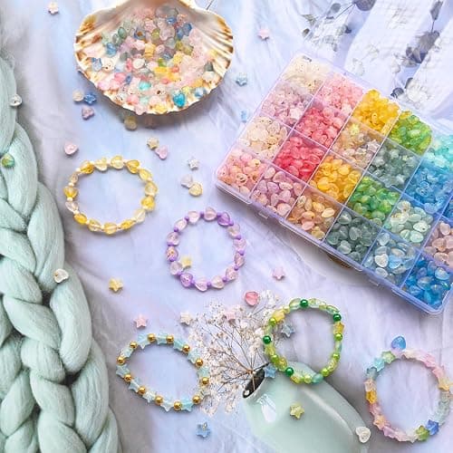 1000Pcs Matte Acrylic Star Beads Hart Beads for Jewelry Making Frosted Gold Foil Acrylic Beads Pastel Beads Colorful Assorted Bead Cute Aesthetic Kawaii Bead for Bracelet DIY Craft Earring Phone Charm thumbnail 3
