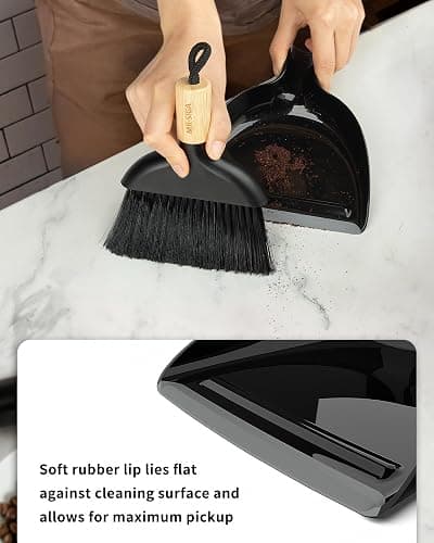 MR.SIGA Mini Dustpan and Brush Set, Portable Cleaning Brush and Dustpan Combo with Bamboo Handle, Black, 1 Set thumbnail 4