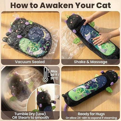 Mewaii Long Cat Plush 5 Sizes, 120% Extra Filling Giant Plushness Kids Body Pillow, Kawaii Cute Black Cat Stuffed Animals Plushies, Big Long Body Pillow Black Cat Plush Gift for Girls 20” thumbnail 6